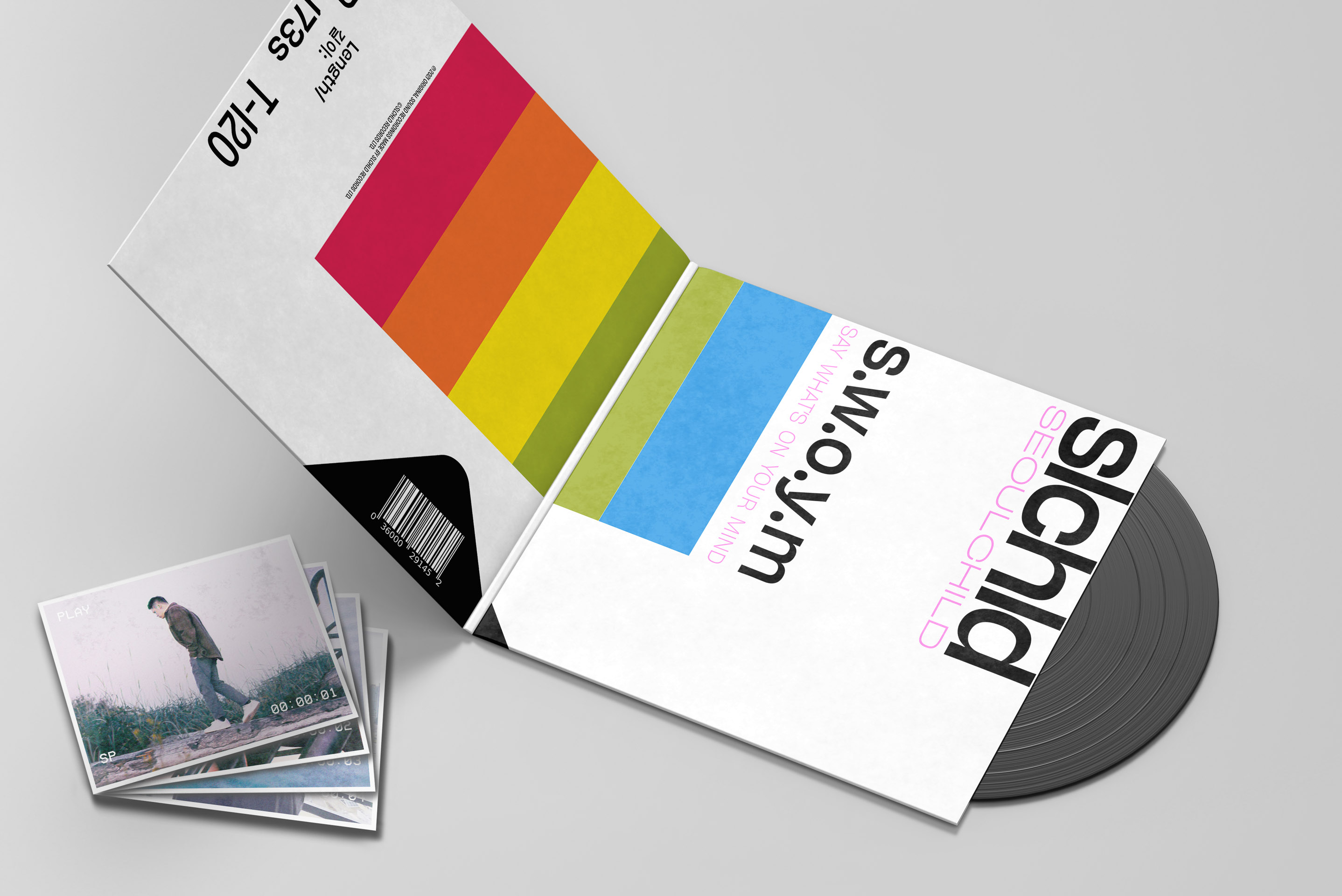 Mockup of slchld Vinyl Concept and VHS stills